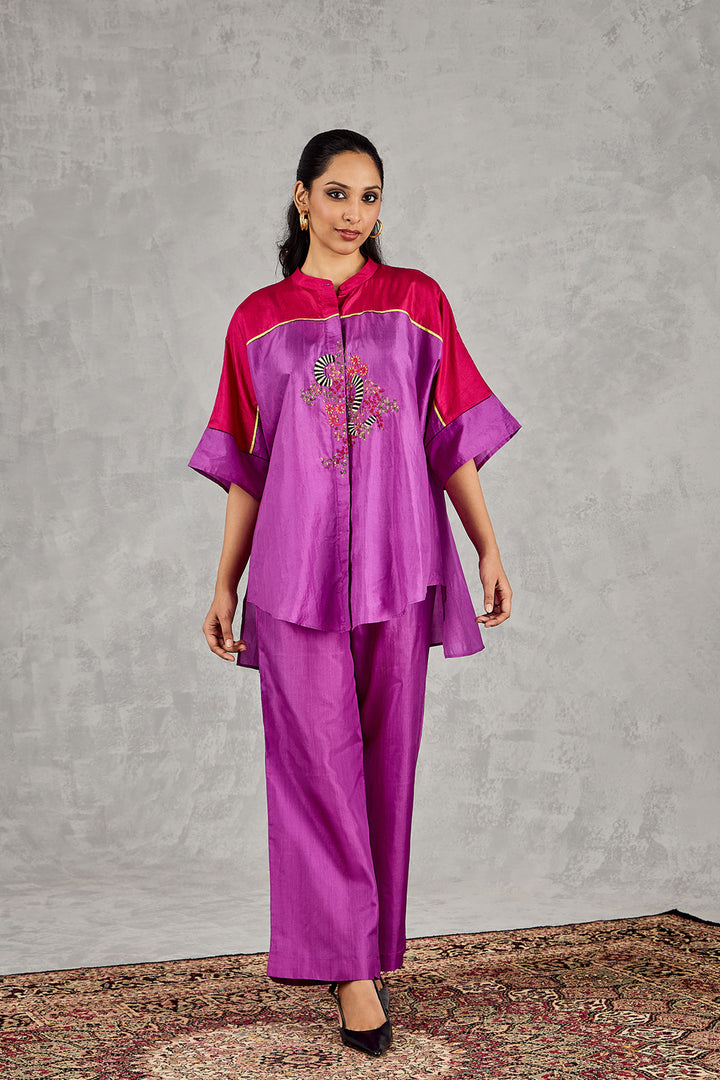 Purple And Hot Pink Colour Block Namah Tunic Set