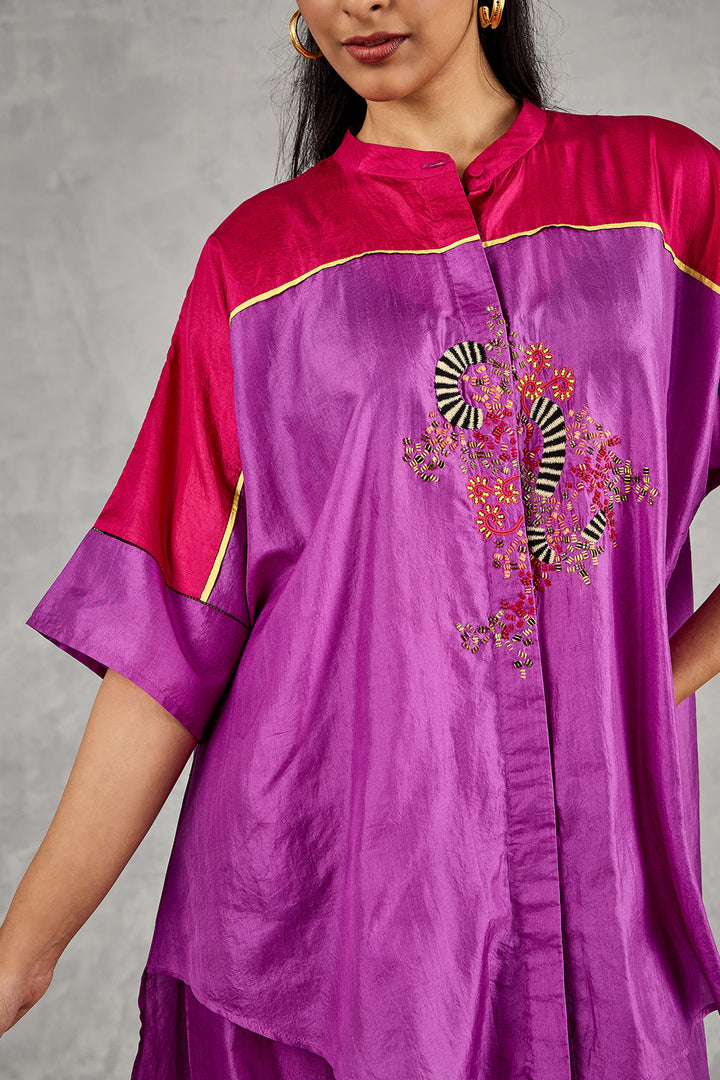 Purple And Hot Pink Colour Block Namah Tunic Set