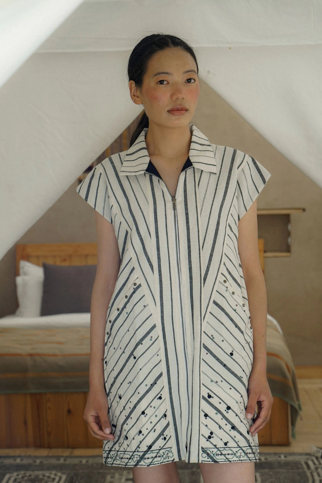 Nubra Zip Dress – Stripe
