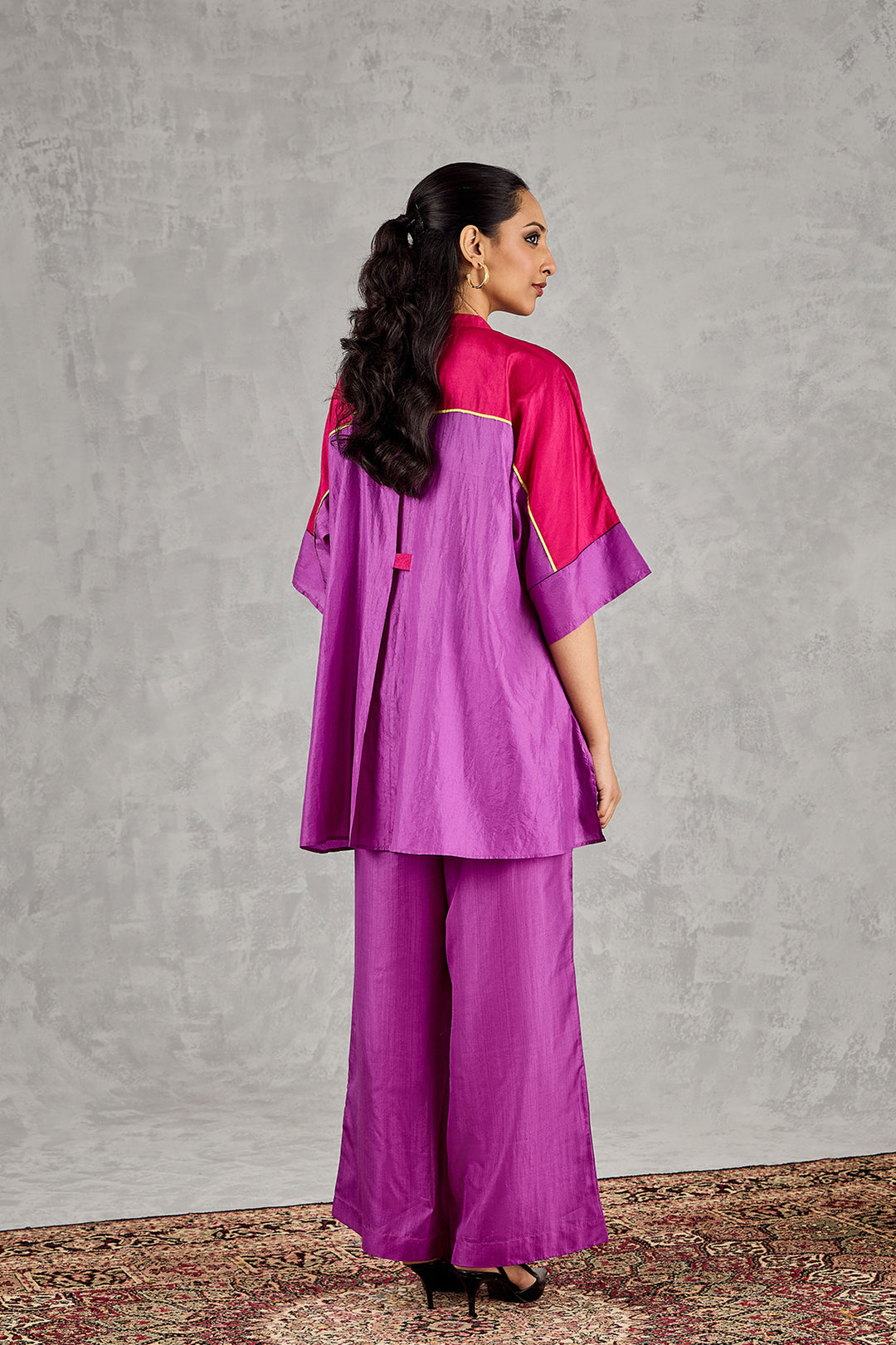 Purple And Hot Pink Colour Block Namah Tunic Set