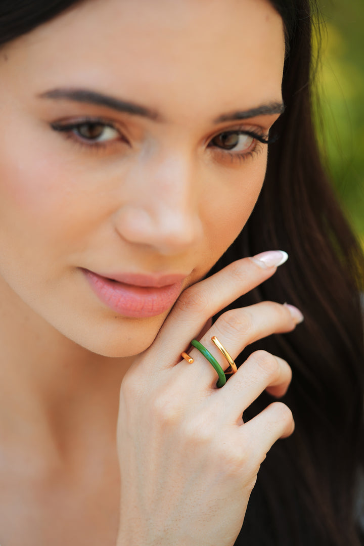 Twistie 2-way Green Enamel Gold Ring