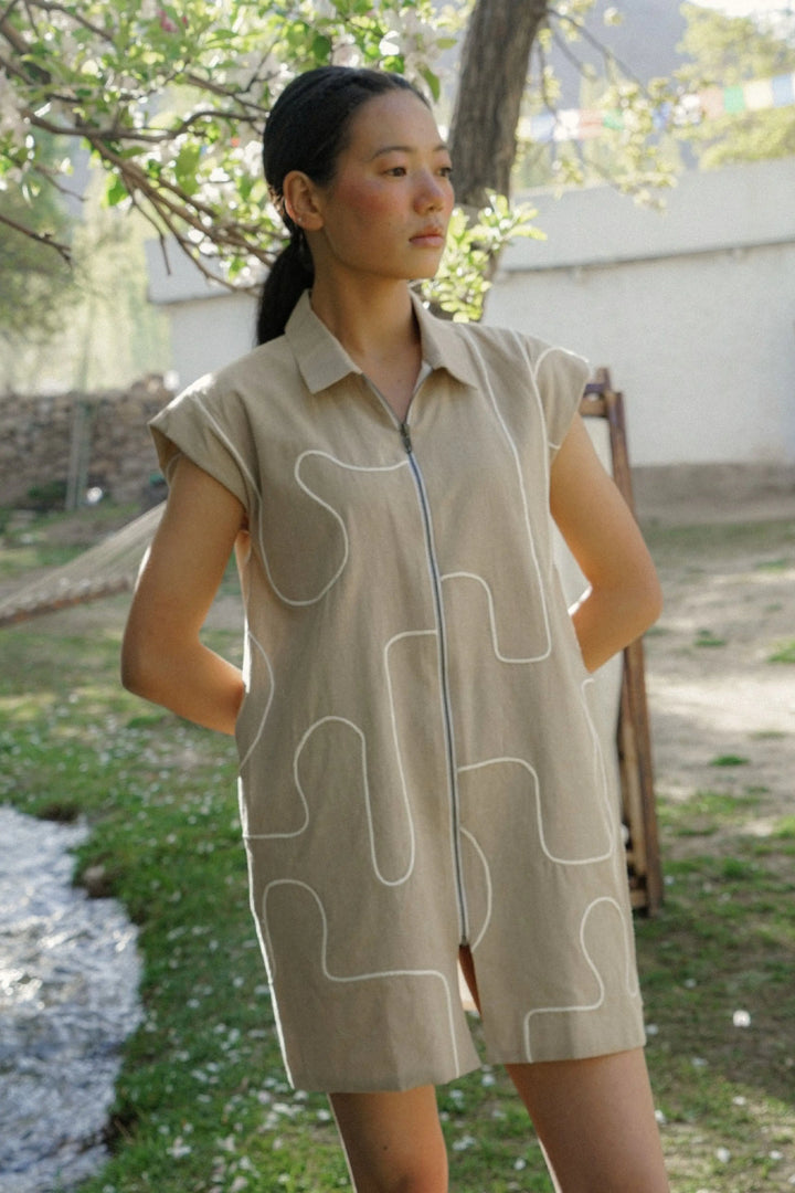 Nubra Zip Dress – Sand