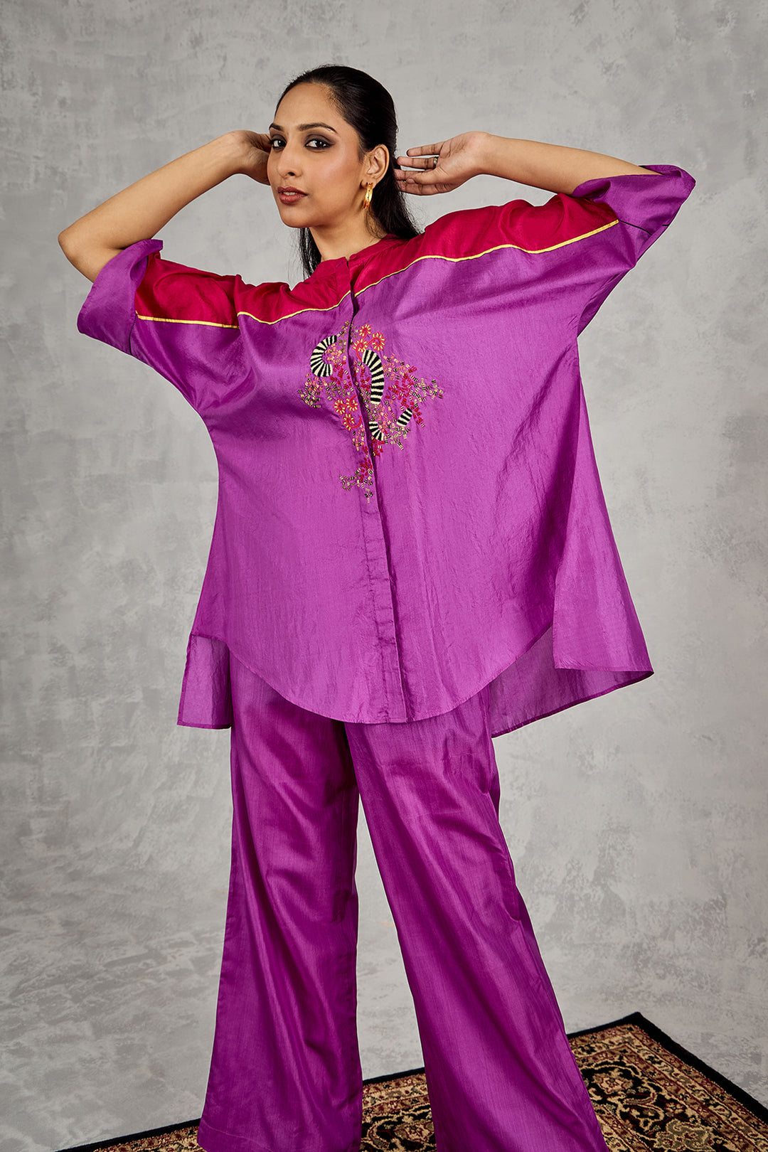Purple And Hot Pink Colour Block Namah Tunic Set