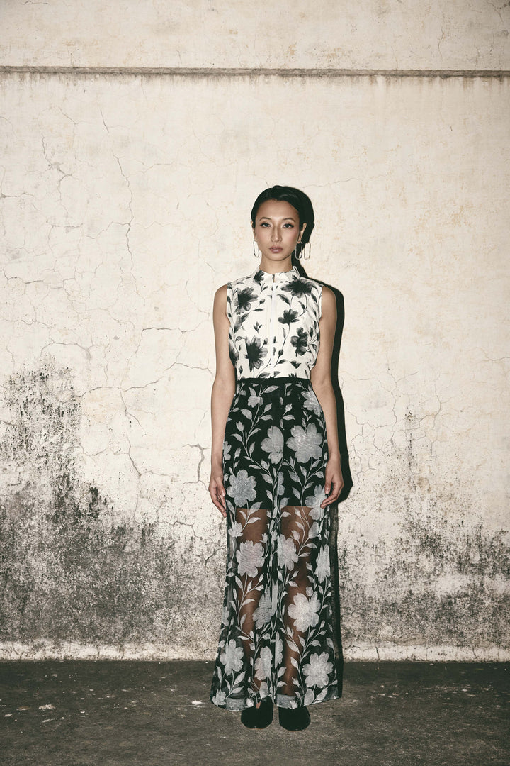 Floral organza pant