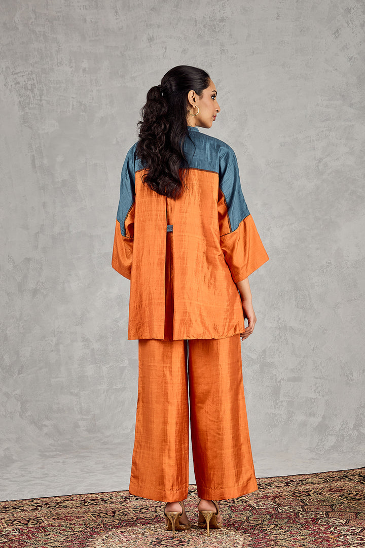 Burnt Orange and Blue Colour Block Namah Tunic Set