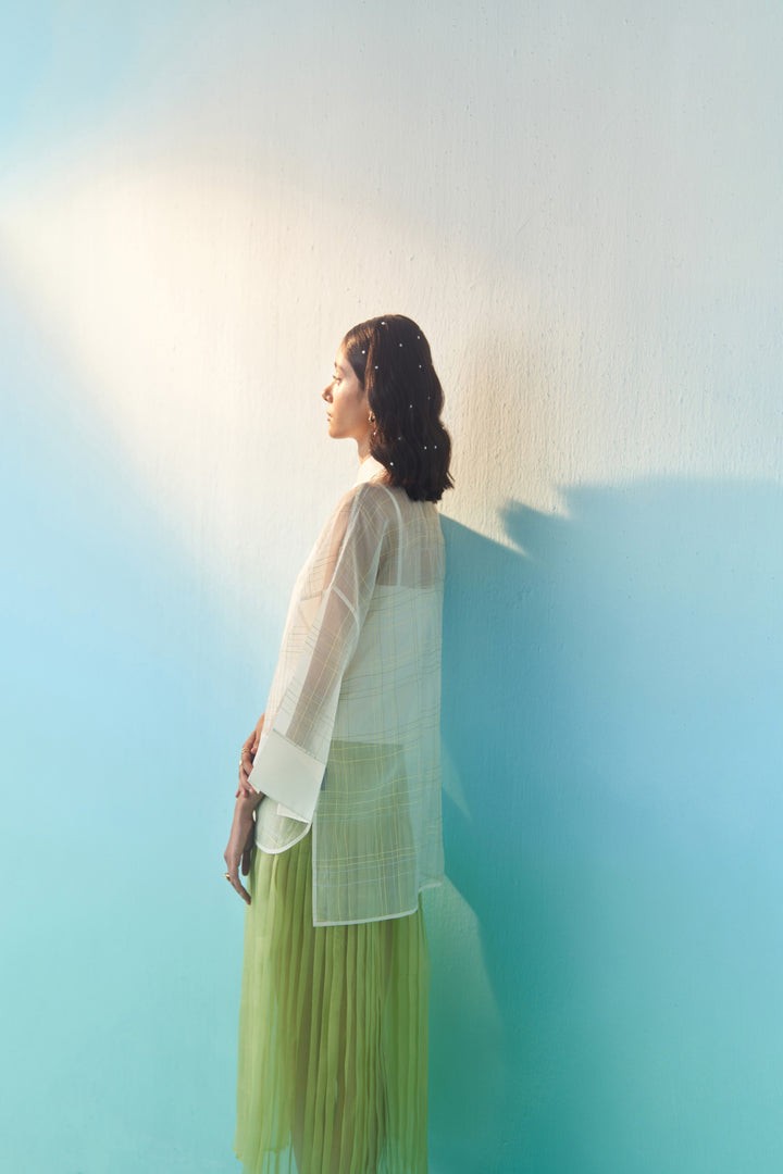 ORGANZA ACCORDION SKIRT - GREEN