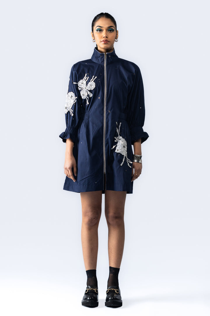 Hand embroidered sequin dress - Navy Blue