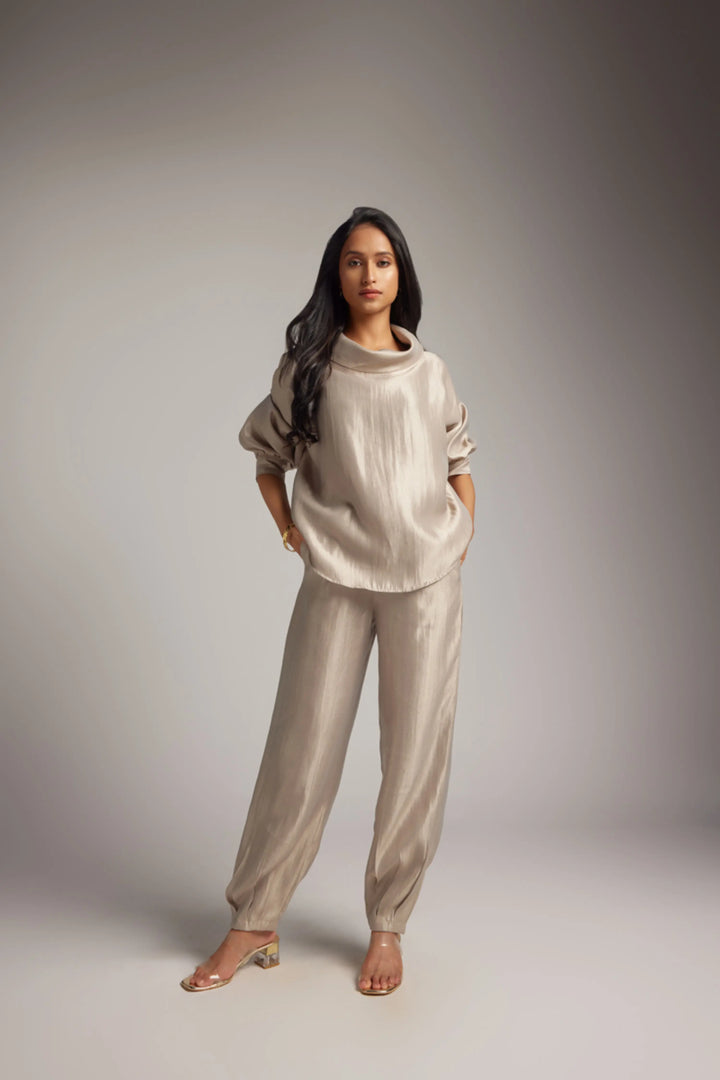 Silver Cowl Top & Jogger Pant