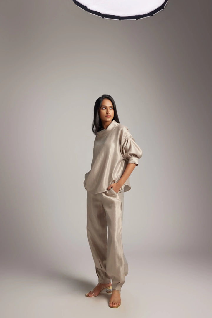 Silver Cowl Top & Jogger Pant
