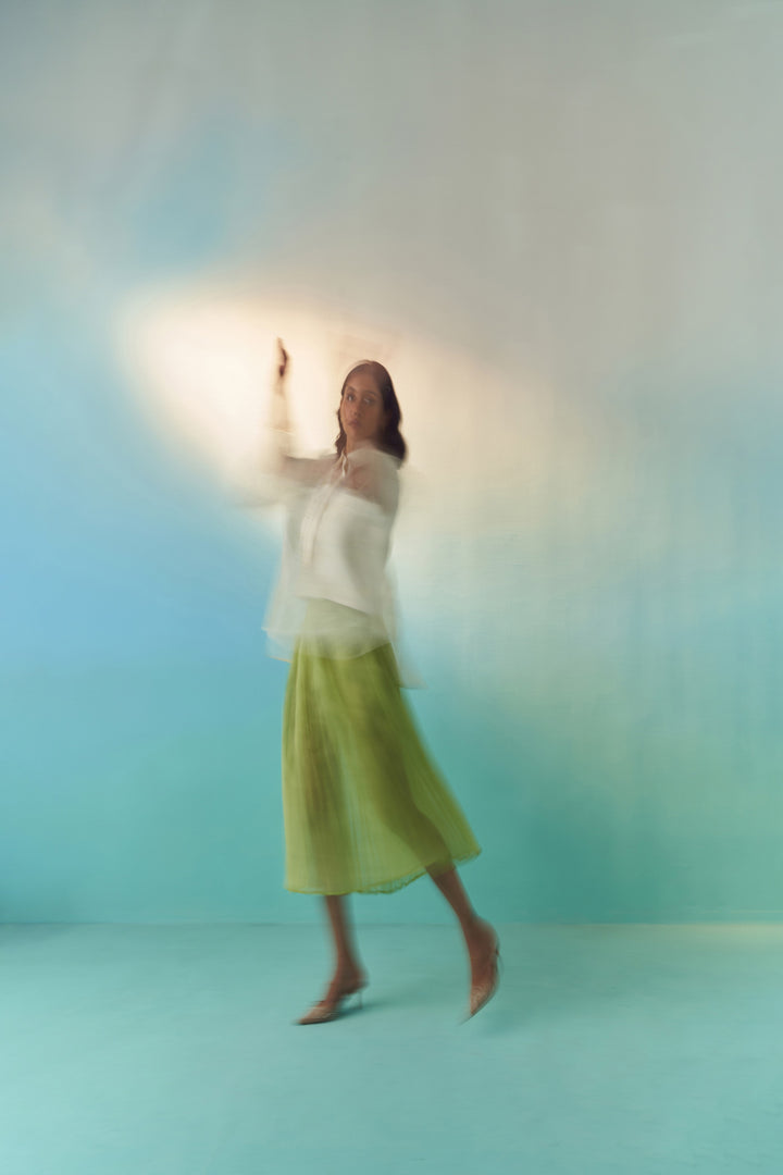 ORGANZA ACCORDION SKIRT - GREEN