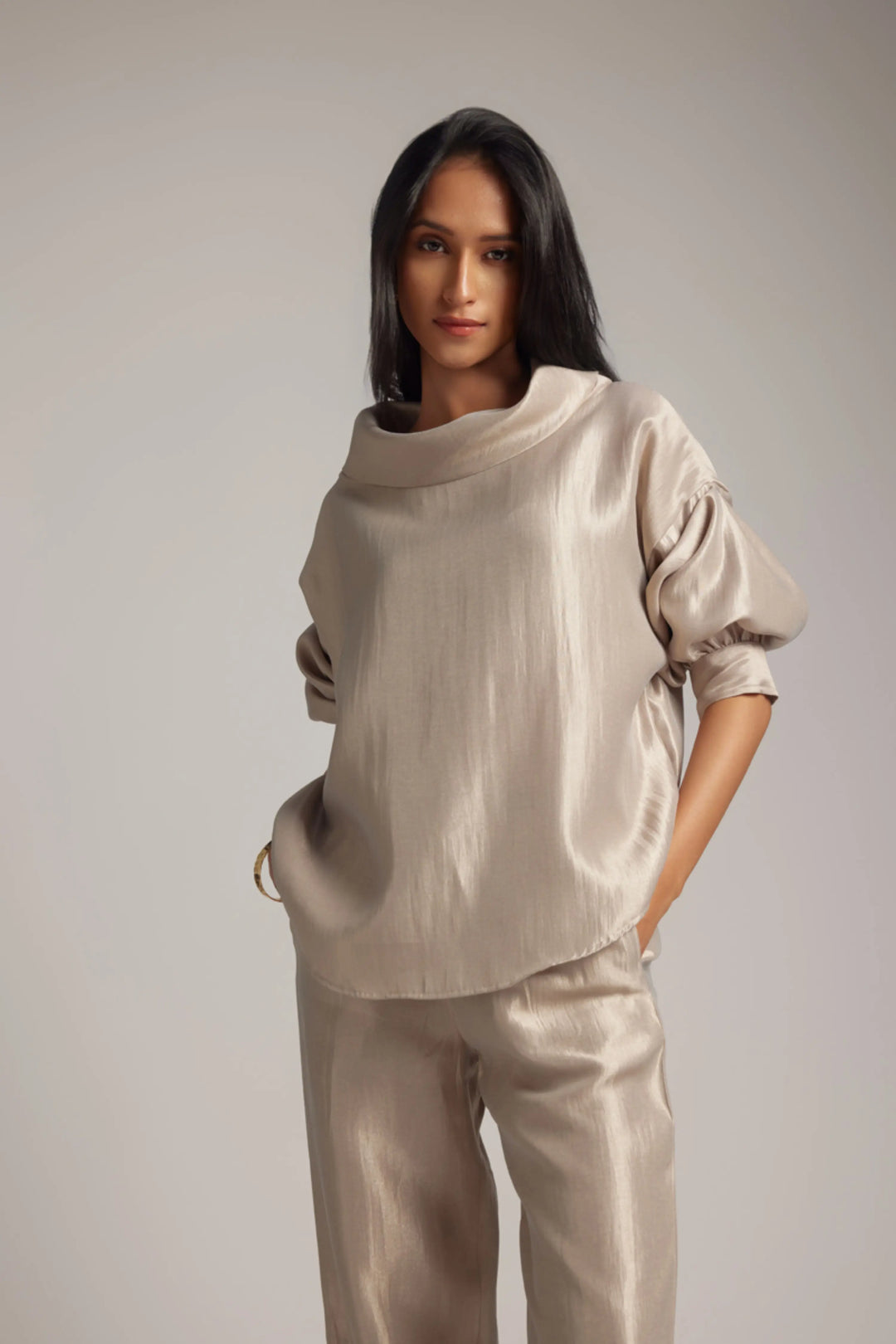 Silver Cowl Top & Jogger Pant