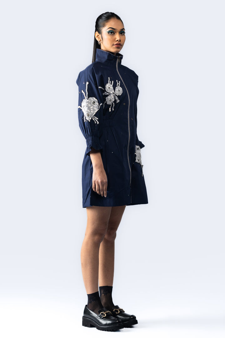 Hand embroidered sequin dress - Navy Blue