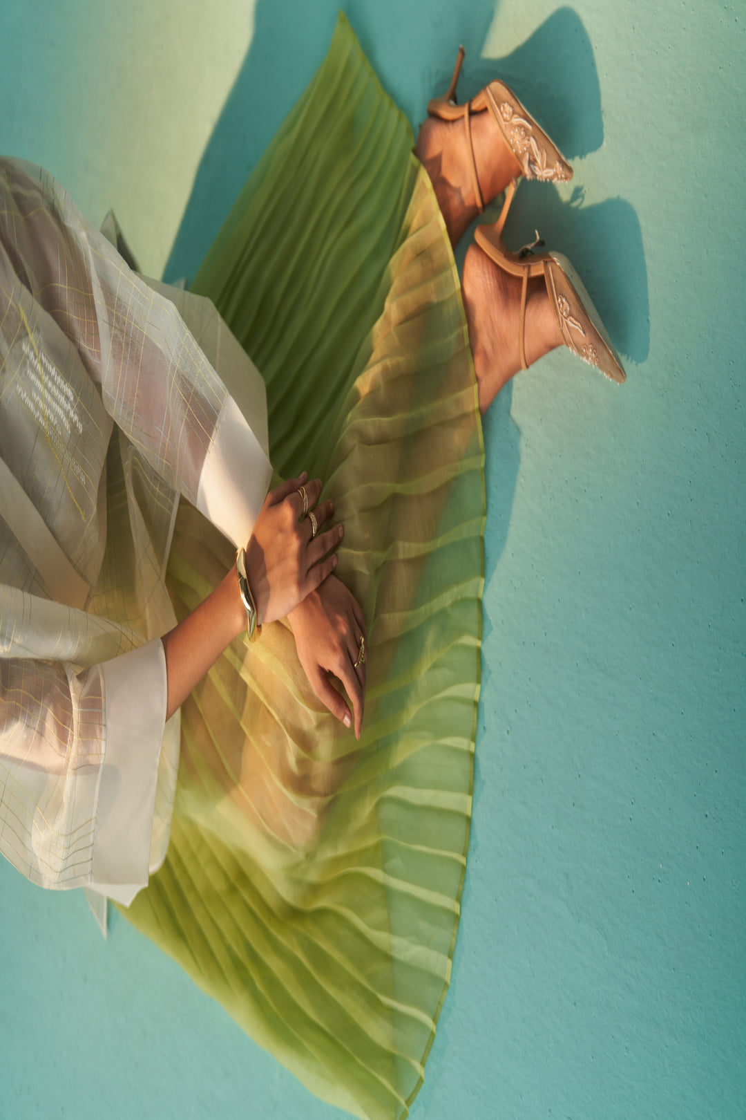 ORGANZA ACCORDION SKIRT - GREEN