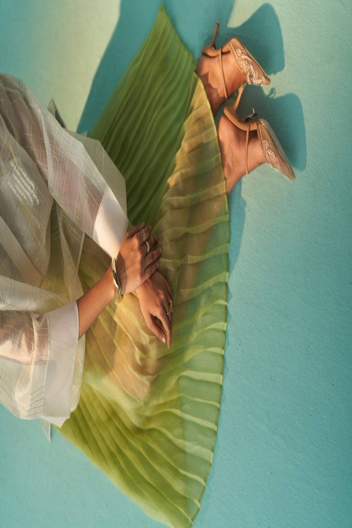 ORGANZA ACCORDION SKIRT - GREEN