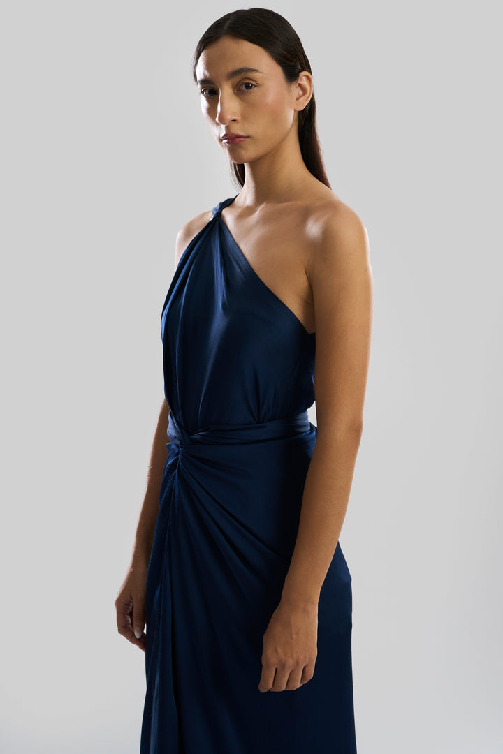 Deep Water Drape sarong dress in Navy