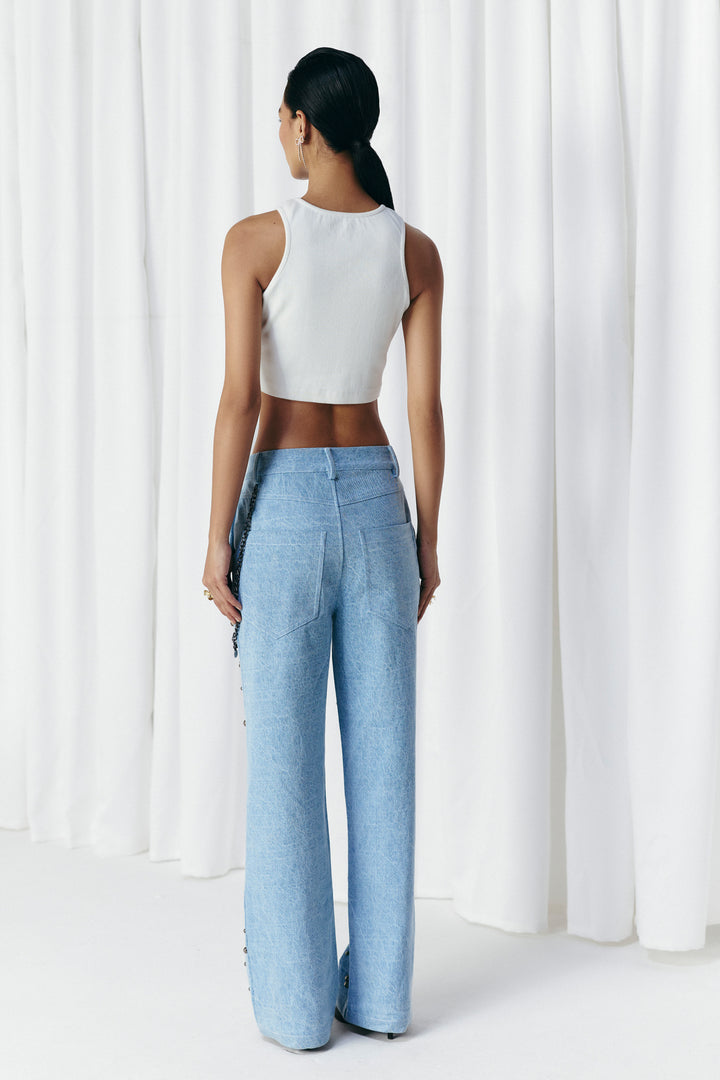 WASHED DENIM STUDDED JEANS
