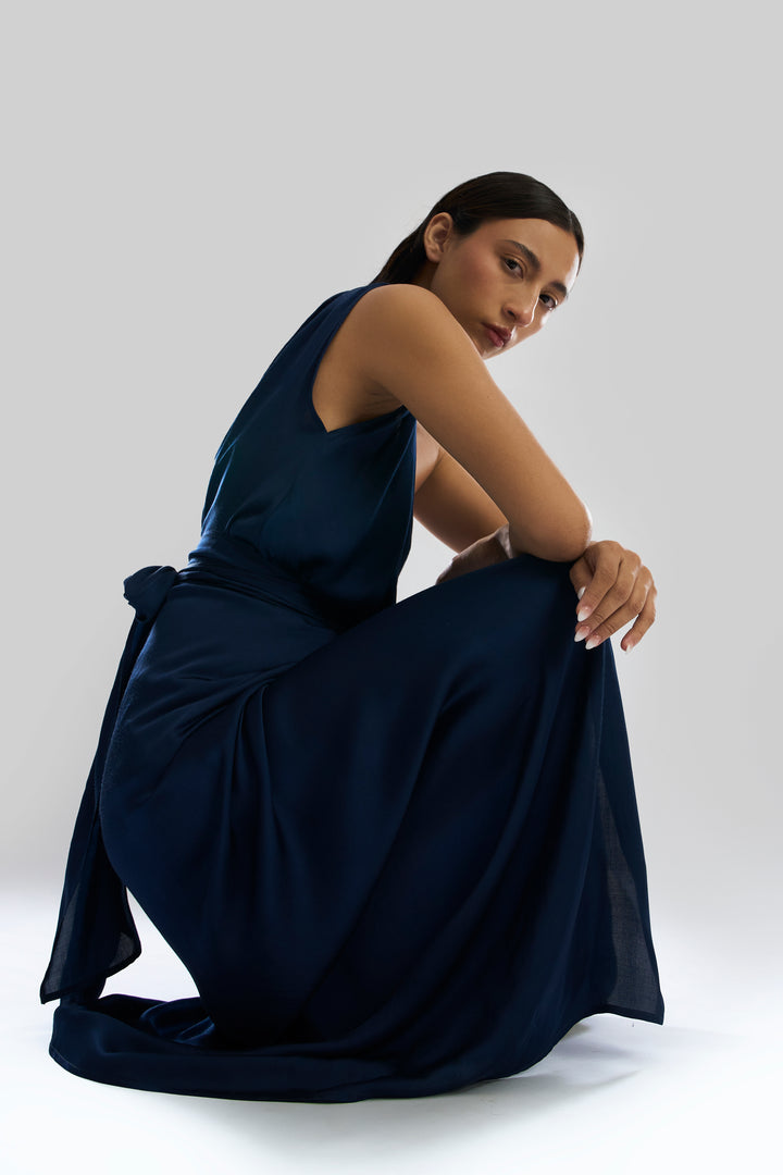 Deep Water Drape sarong dress in Navy