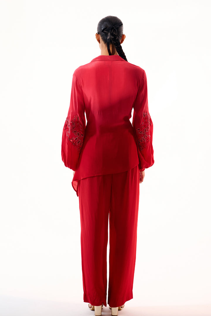 Sleeve Embroidered Coord Set -Ruby