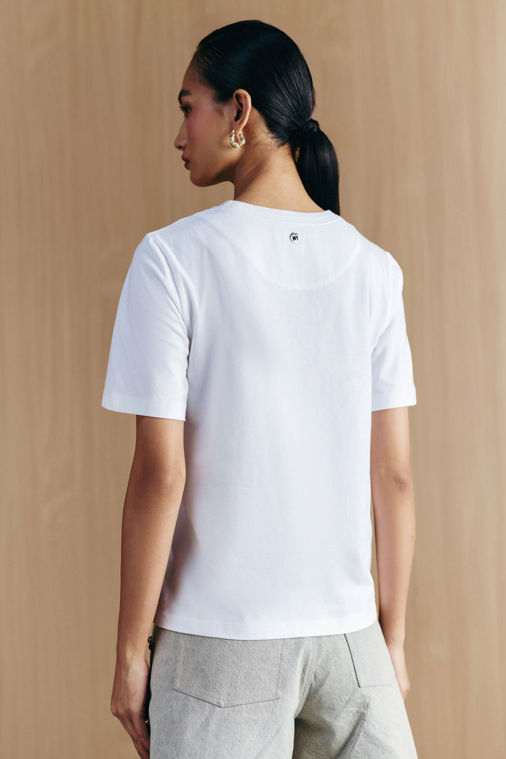 WHITE TURTLE EMBELLISHED T-SHIRT