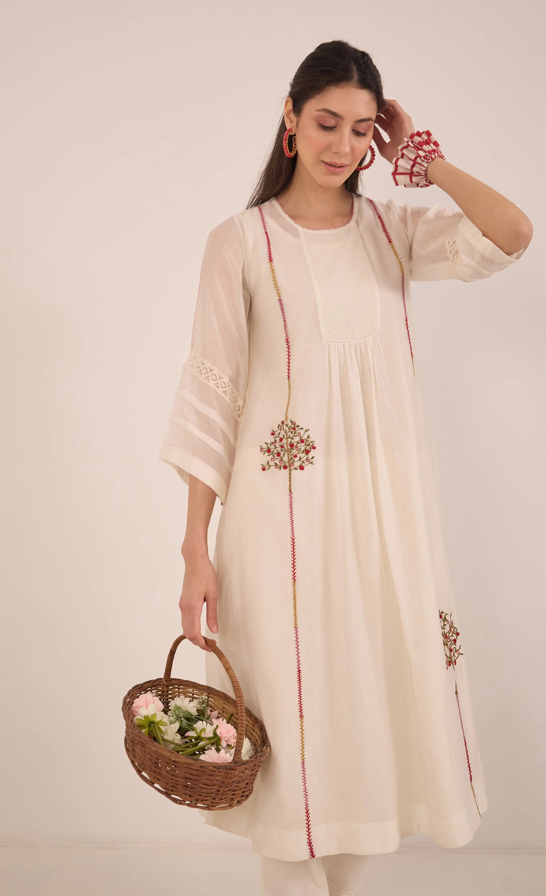 Khubani: Cotton Silk Embroidered Kurta Set - Ivory