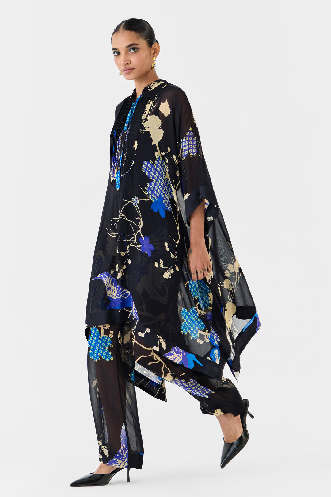 BLACK CRANE ORGANZA KIMONO & PANTS CO-ORD