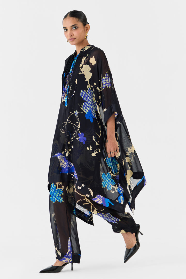 BLACK CRANE ORGANZA KIMONO & PANTS CO-ORD
