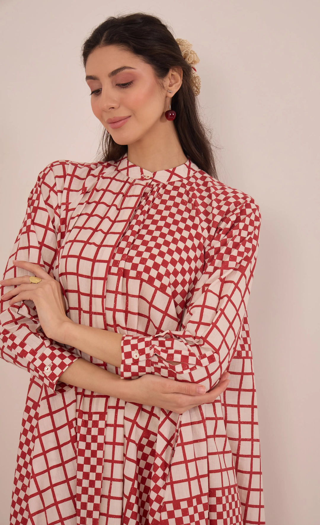Aarol: Cotton Check Midi Dress