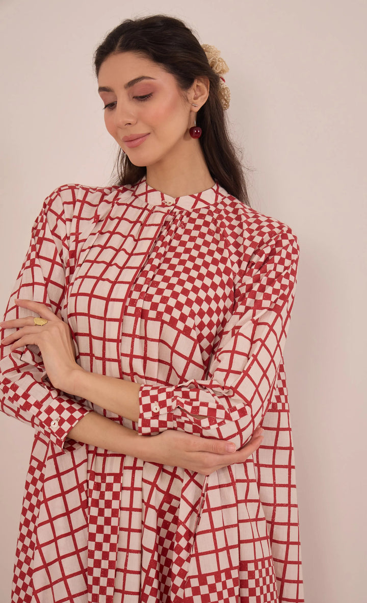 Aarol: Cotton Check Midi Dress