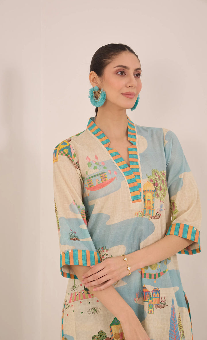 Safar: Cotton V-Neck Kurta Coord Set
