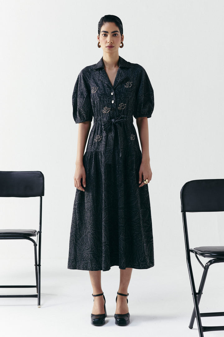 WASHED DENIM EMBELLISHED DRESS