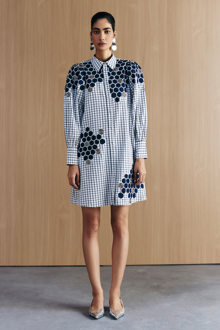 CHECK EMBELLISHED SHIRT DRESS