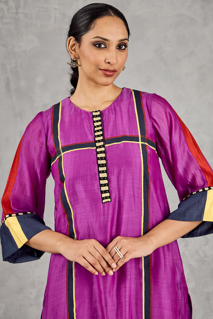 Purple Three Colour Stripe Tunic Set