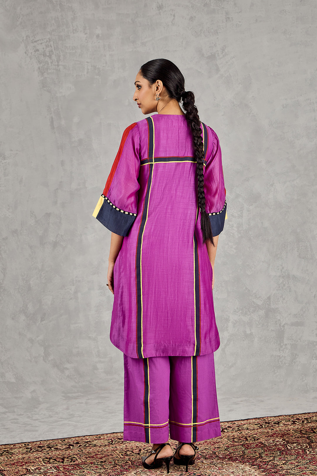 Purple Three Colour Stripe Tunic Set