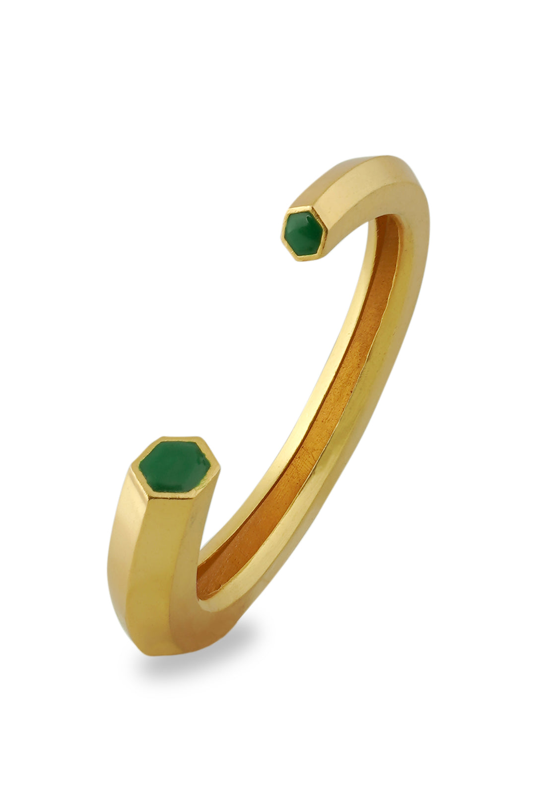 Hexa Green Enamel Gold Cuff