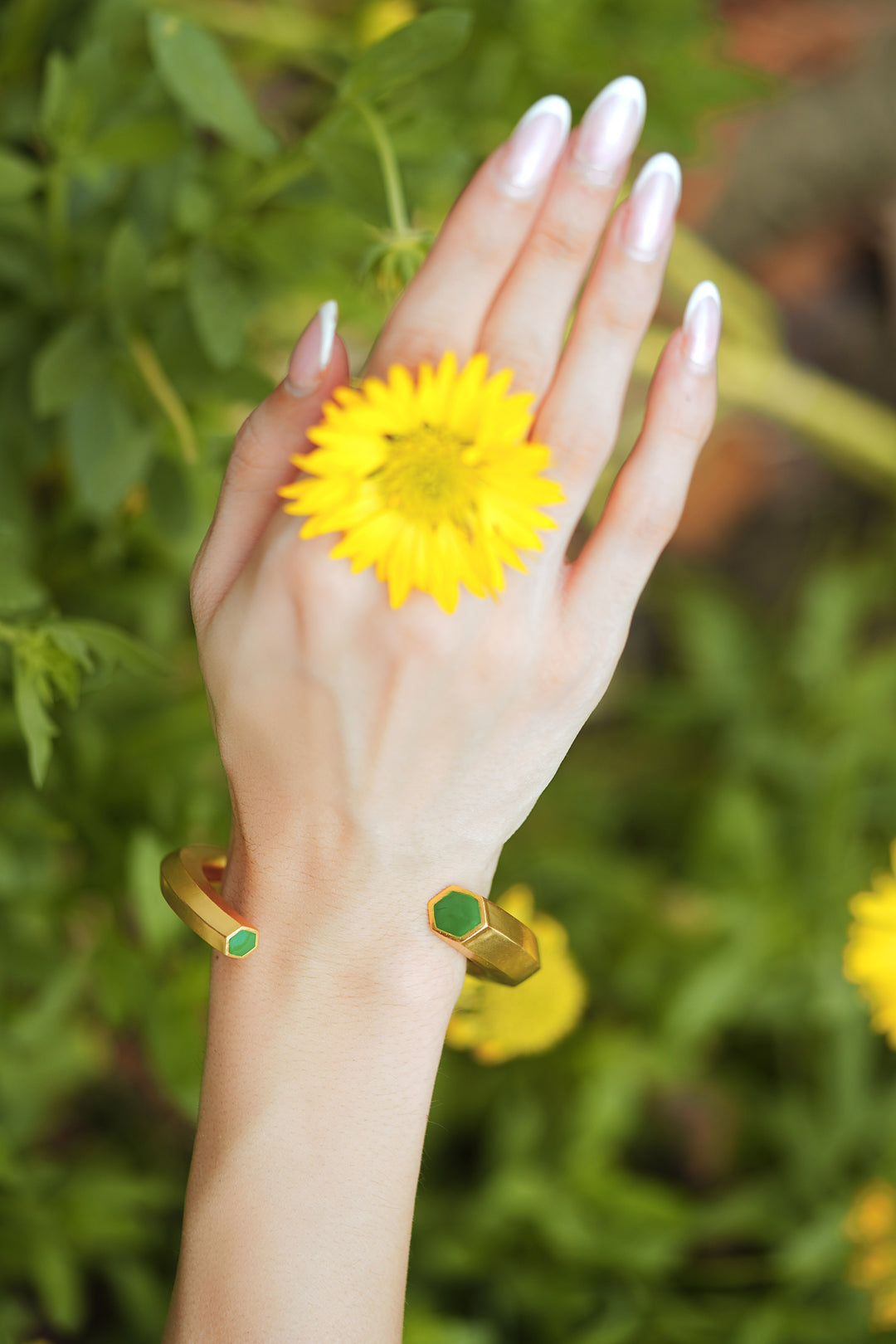 Hexa Green Enamel Gold Cuff