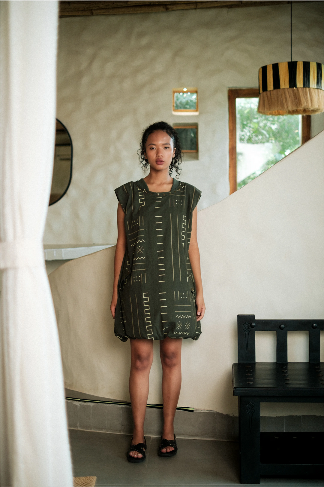 Nara gather dress - Green Mud