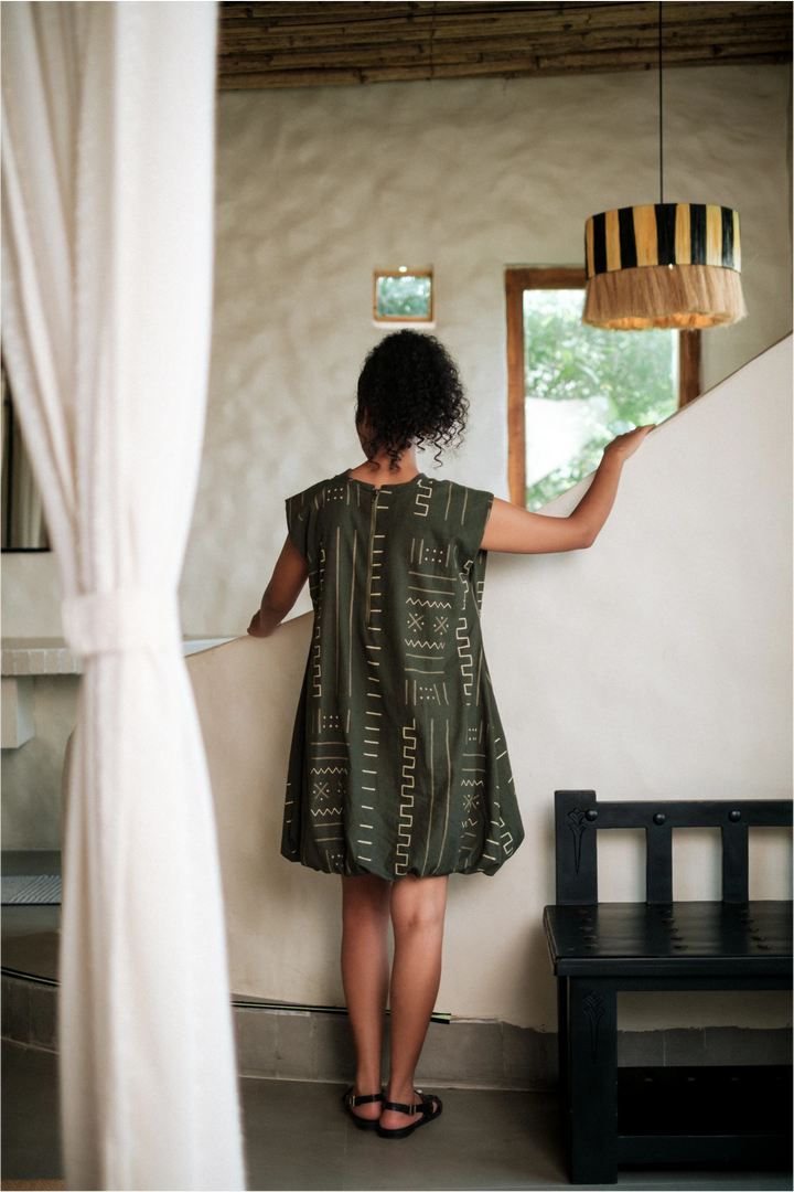 Nara gather dress - Green Mud