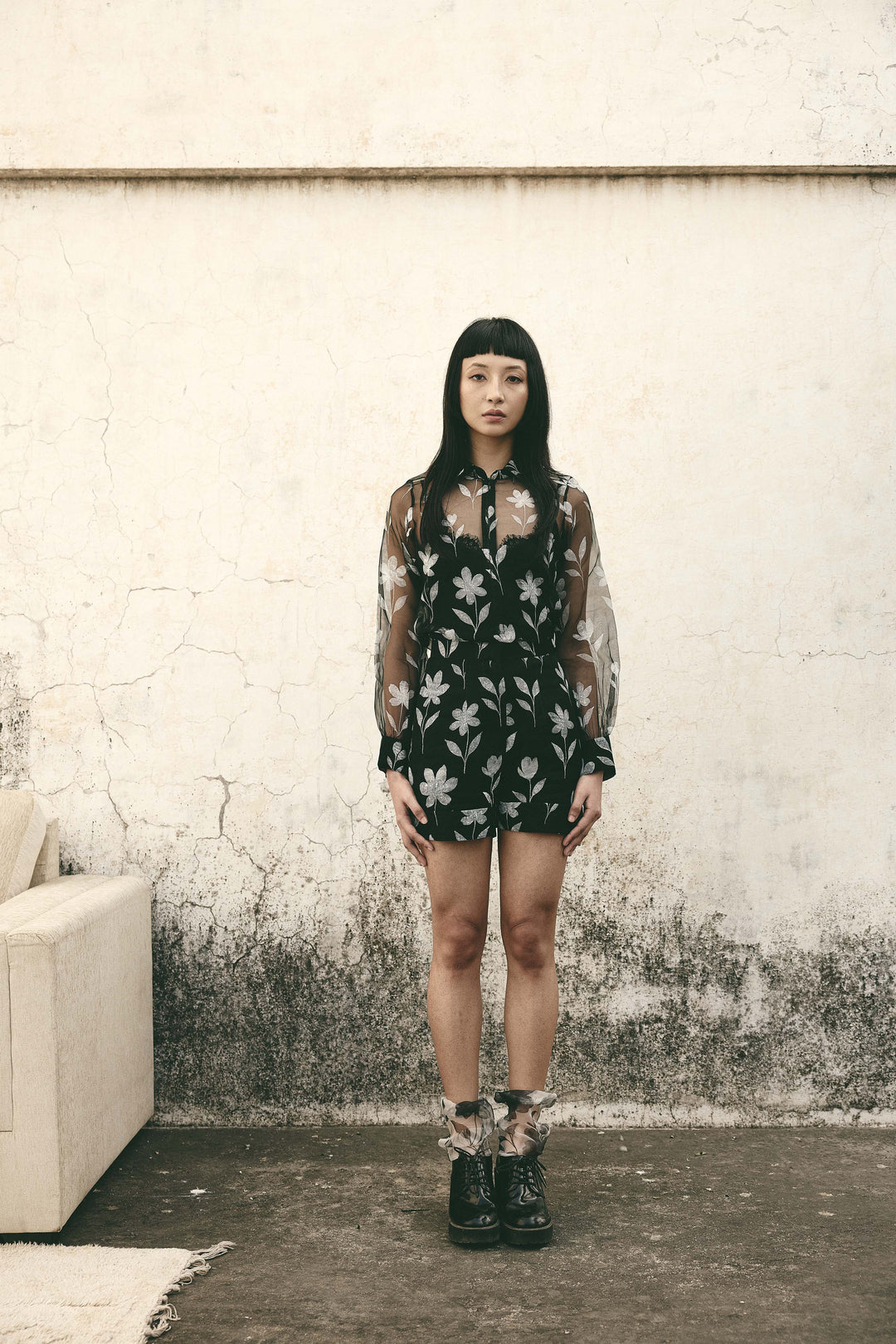 Floral organza shorts