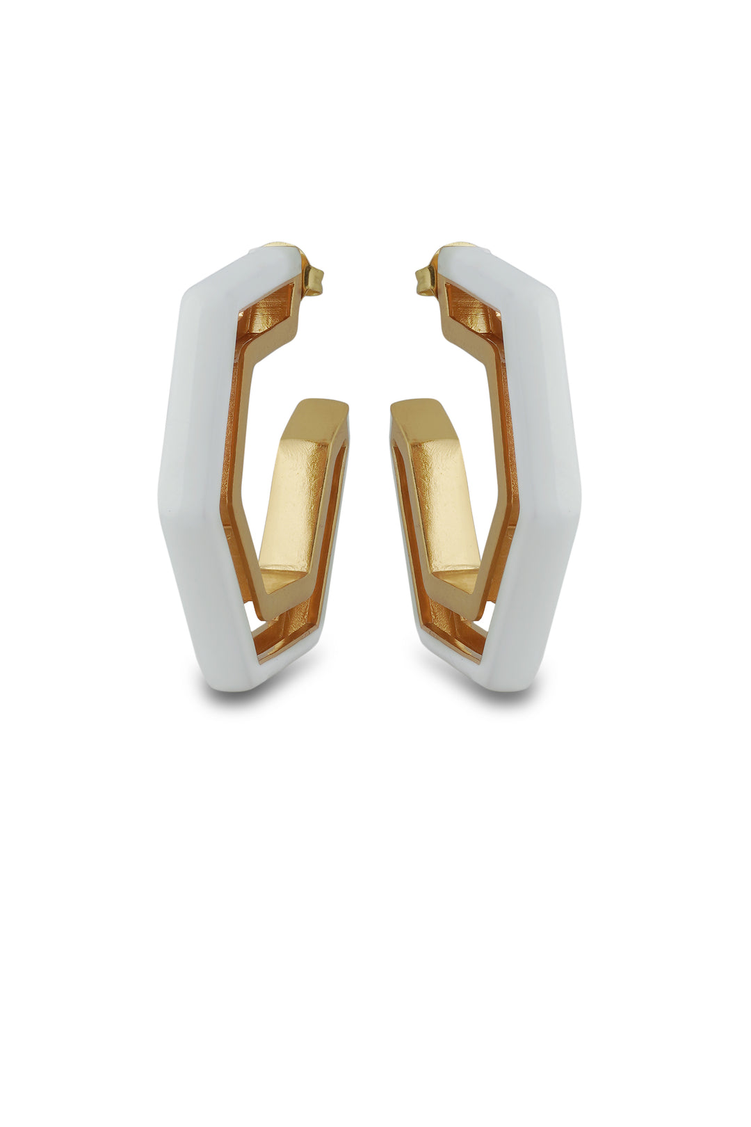 Devine White Enamel Gold Earrings