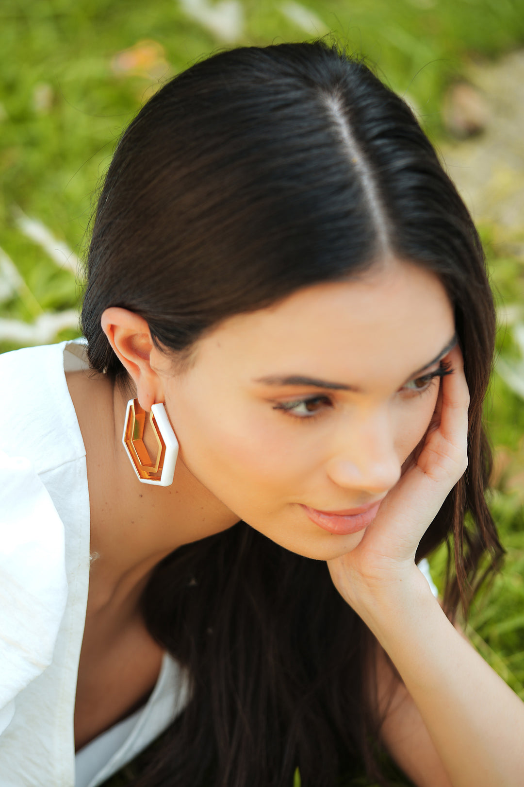 Devine White Enamel Gold Earrings