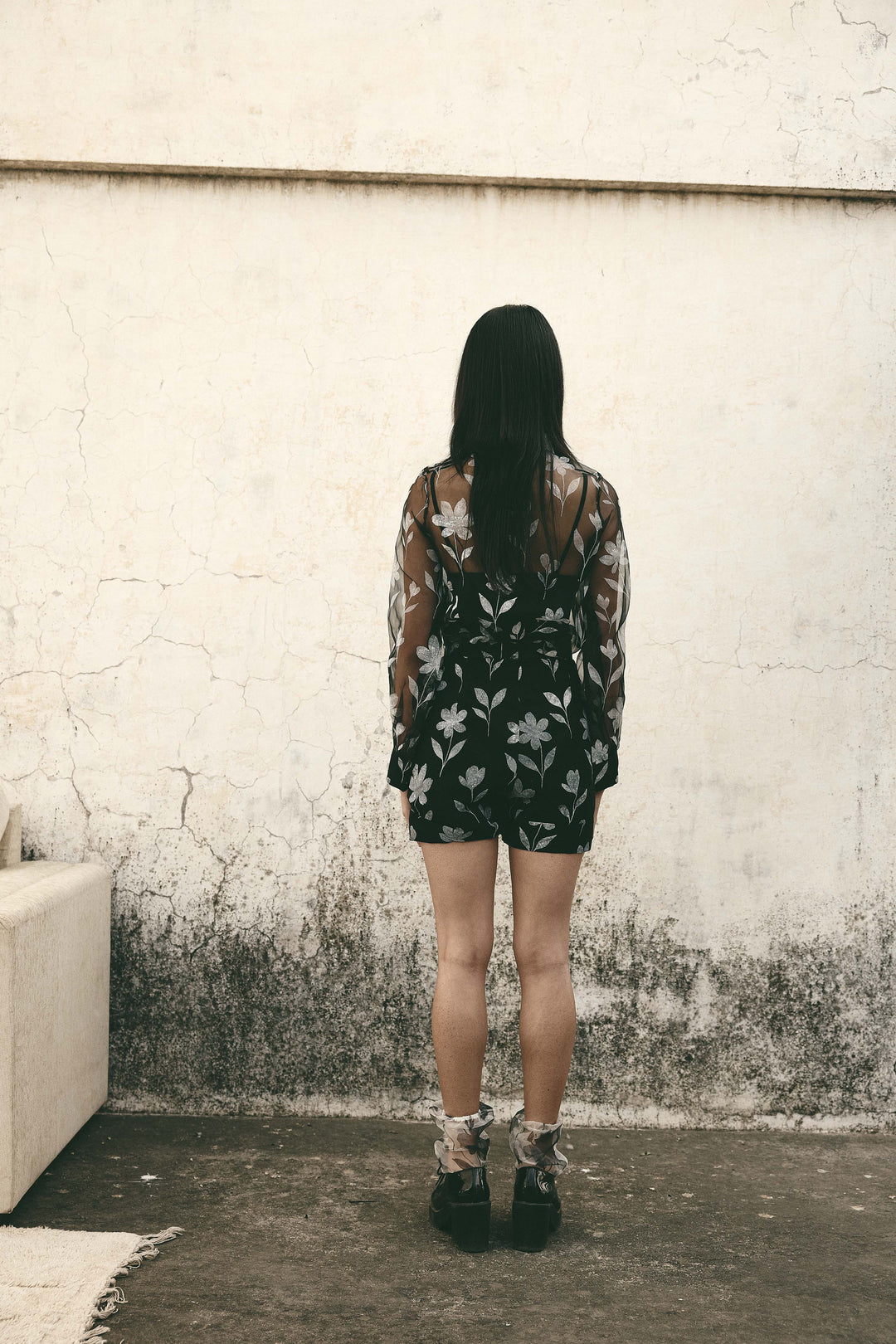 Floral organza shorts