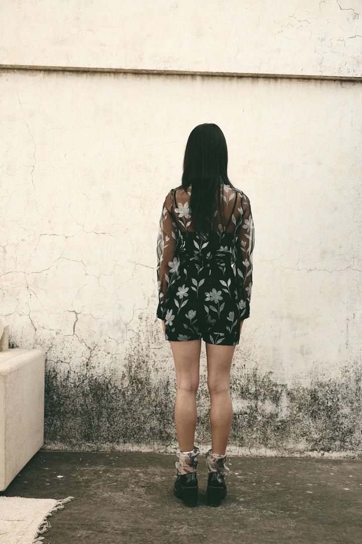 Floral organza shorts