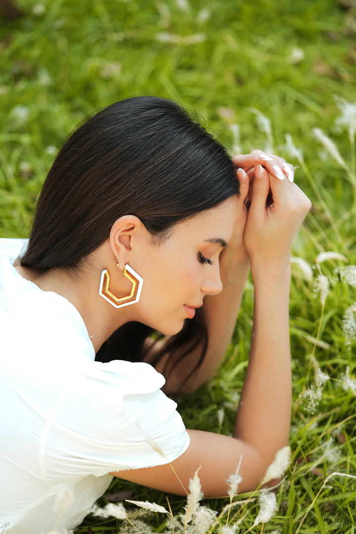Devine White Enamel Gold Earrings
