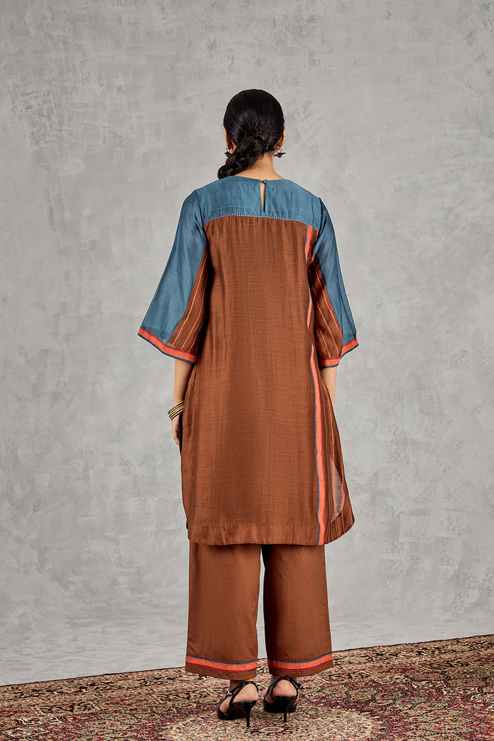 Brown/Blue Colour Block Tunic Set