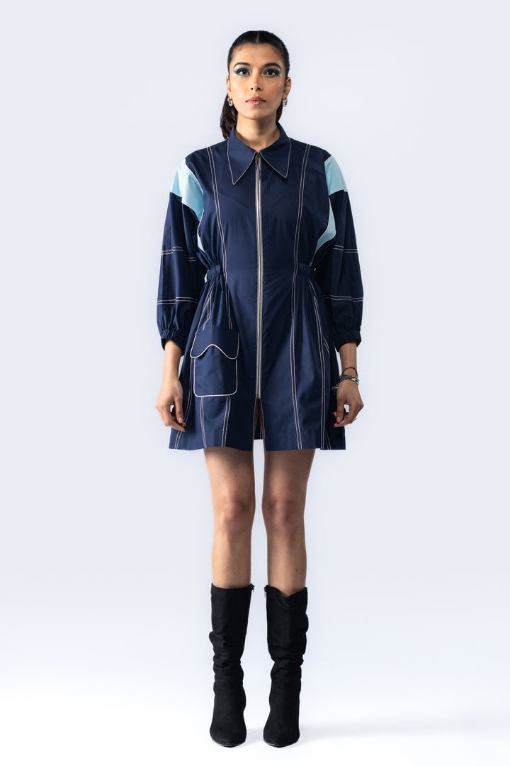 Colour blocking dress - Navy Blue/Sky Blue