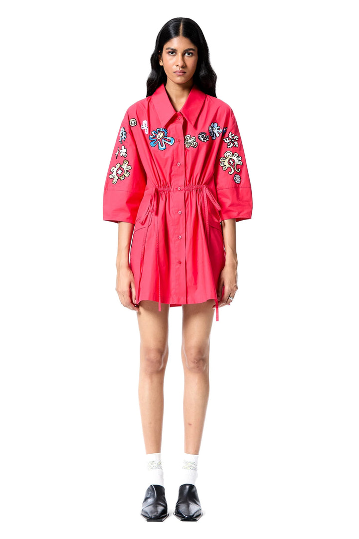 'Star Root' Shirt Dress - Red