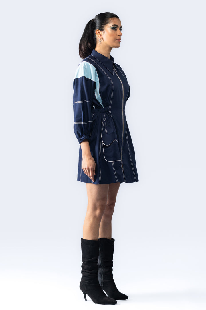 Colour blocking dress - Navy Blue/Sky Blue