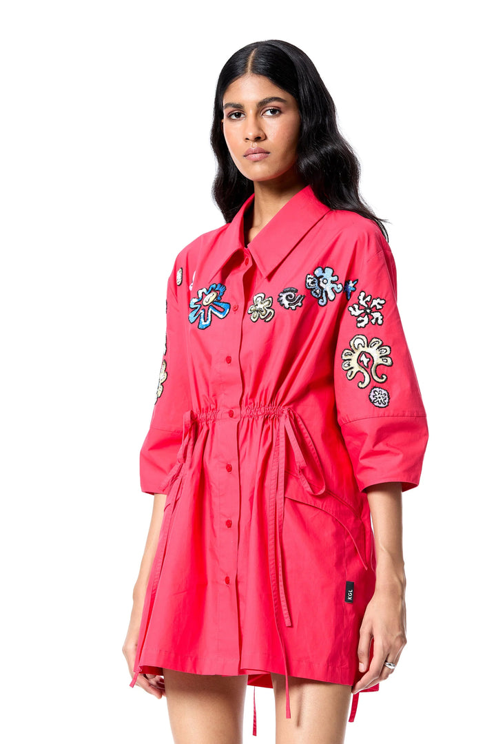 'Star Root' Shirt Dress - Red