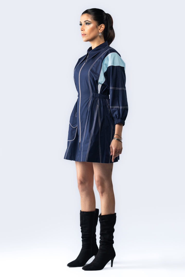 Colour blocking dress - Navy Blue/Sky Blue