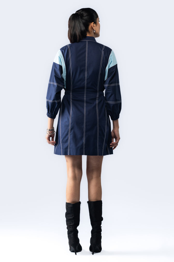 Colour blocking dress - Navy Blue/Sky Blue